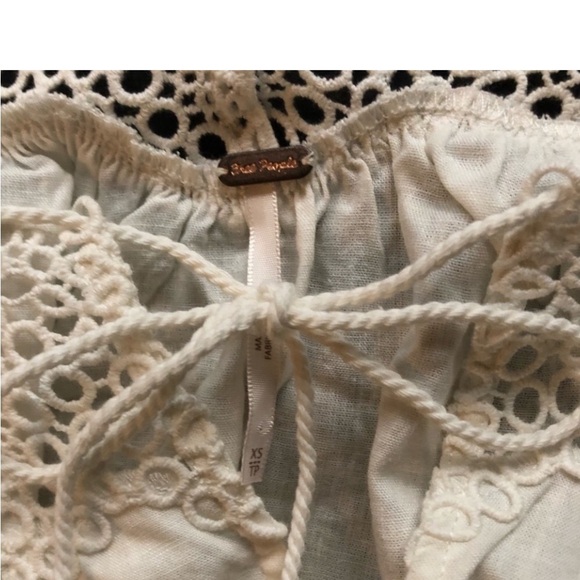 Free People] Off white Linen Cotton Crochet Tassel tie Crop Oversized Top Blouse - Picture 9 of 14